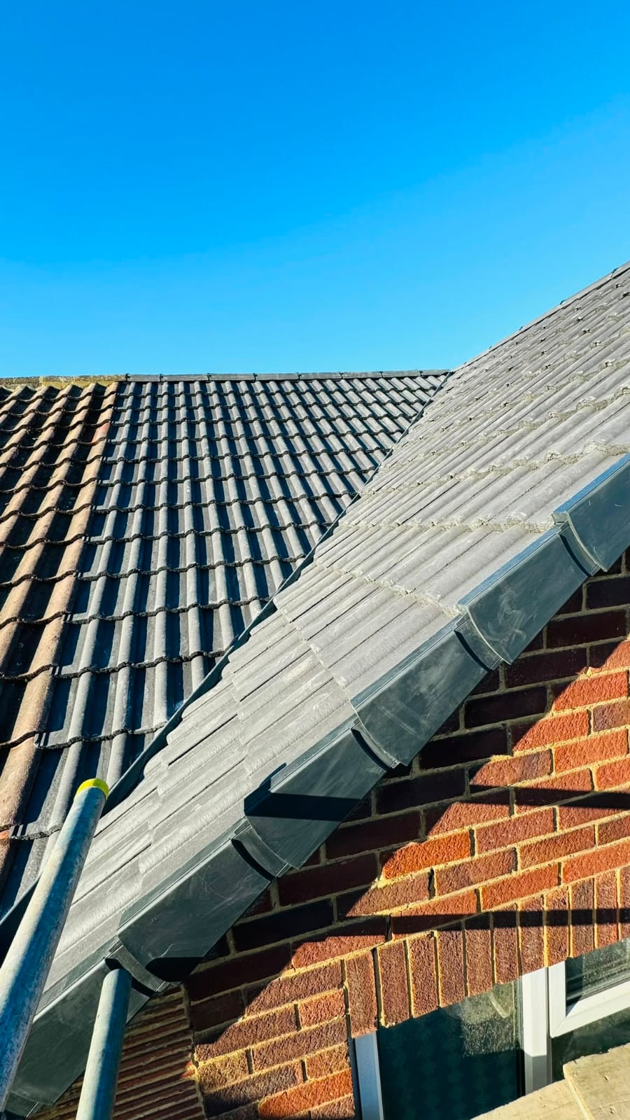 Finished lead flashing and lead valley work on a slate roof
