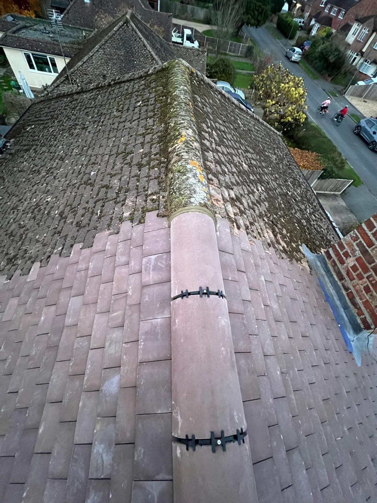 Full roof replacement in progress with new breathable membrane and stacked tiles