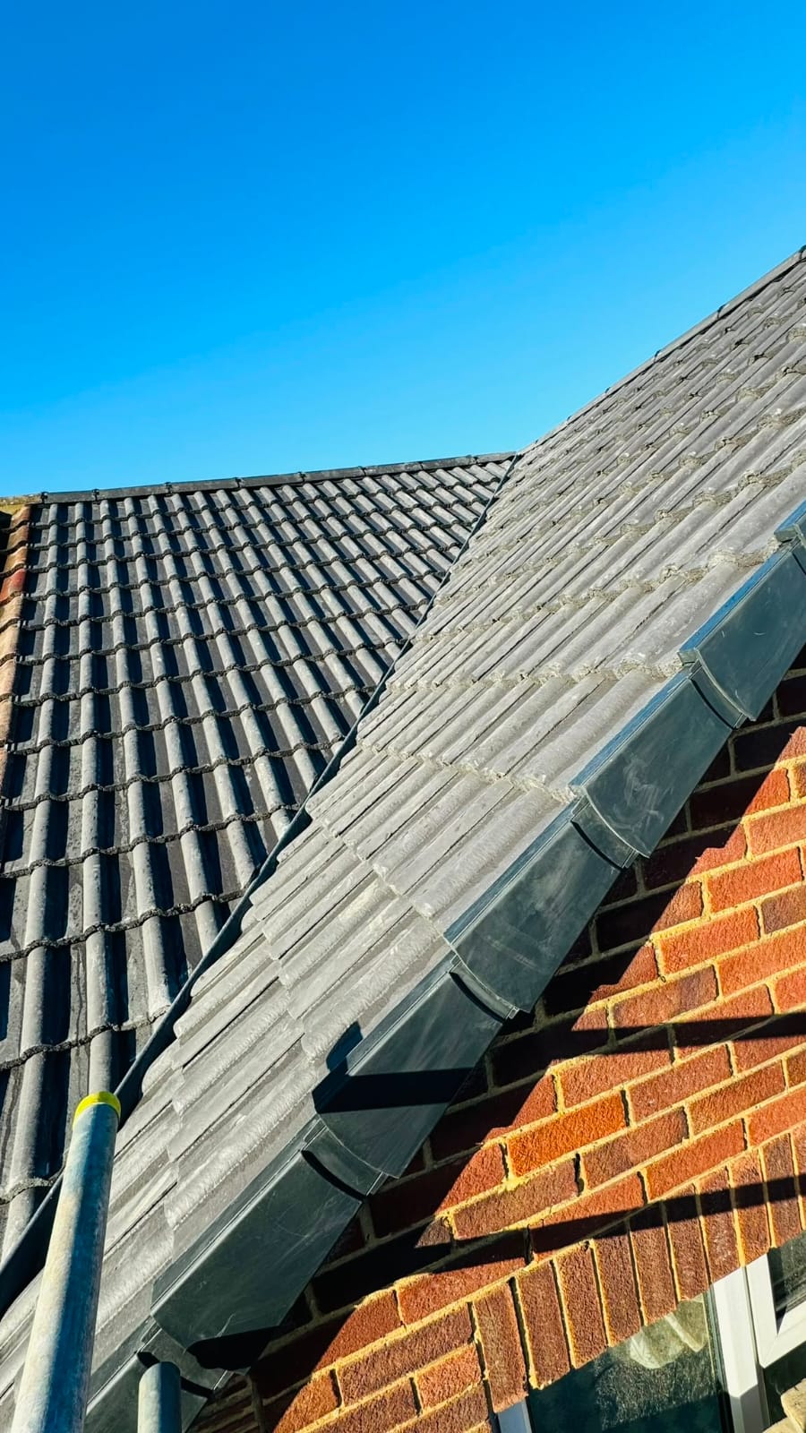 Finished lead flashing and lead valley work on a slate roof