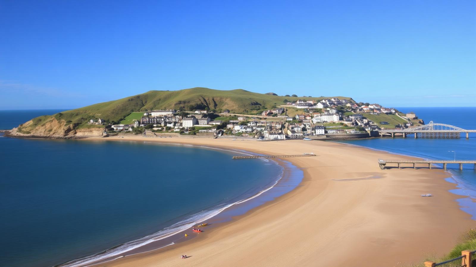 Colwyn Bay seafront and hillside houses with slate roofs